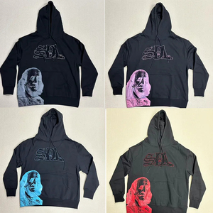 Sudadera con Capucha de Estilo Urbano, Corte Regular, Lavado Ácido con Diamantes, Decoloración al Sol, SDL, Tejido Grueso, con Pedrería para Hombre - Product Image 2