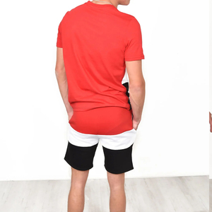Conjunto de Camiseta de Manga Corta para Hombre con Bloques de Color Rojo, Blanco y Negro, Informal, Transpirable, de Verano, Tejido de Poliéster y Algodón - Product Image 2