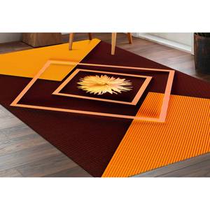 Tapis floral abstrait : Tapis botanique orange antidérapant, tapis fin non tissé - Product Image 4