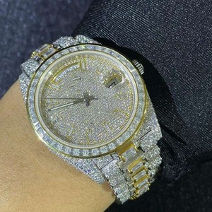 Montre mécanique automatique de luxe Hip Hop Full Diamond Iced Moissanite personnalisée Baguette Cut 20mm Bracelet en acier inoxydable Verre - Product Image 5