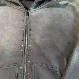 Sweat à capuche surdimensionné pour homme en molleton lourd de marque de créateur OEM, streetwear, lavage à l'acide, strass, molleton lourd - Product Image 4