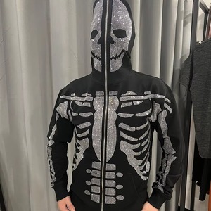 Sweat à capuche oversize en coton 100% poids lourd pour l'hiver, avec logo personnalisé, fermeture éclair intégrale, col à capuche avec strass sur le devant - Product Image 1