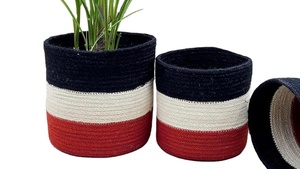 Cesta de yute tejida a mano 2026, juego de dos macetas para plantas de interior y macetero de suelo, cesta para plantas de yute con cuerda de algodón entrelazada - Product Image 2