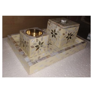 Fregona Artesanía Madre de perla Incrustaciones Bandeja Caja Quemador de incienso set Fregona Mubkhar Ramadán Regalo Dukhoon Fabricante - Product Image 1