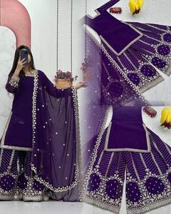 คอลเลคชั่นคอลเลคชั่นสำหรับผู้หญิงผ้าจอร์เจียเทียมหนักปักเลื่อมงานอินเดียปากีสถาน - Product Image 1