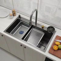 Évier de cuisine moderne de luxe intelligent en acier inoxydable 304 avec robinet cascade à affichage numérique multifonctionnel