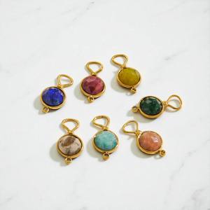 Mode ronde à facettes pierre de naissance Rhodonite charme 925 pendentif en argent plaqué or femmes pendentif - Product Image 5