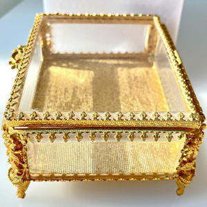 High Selling Clear Glass Pure Brass Border Beveled Glass Storage <b>Box</b> <b>Jewelry</b> Keepsake Trinket <b>Box</b> Gold Finished Custom Size Deco - Product Image 2