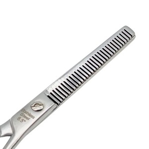 Ciseaux de barbier personnalisés pour droitiers, fournitures de salon, lame tranchante, acier inoxydable de haute qualité, manche long, 28 dents, miroir pour cheveux - Product Image 6