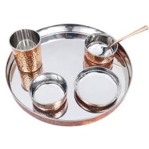 2025 Haute Qualité 5 Pcs Bronze / Kansa Vaisselle Thali Set Avec Bols Pudding et Verre pour la Santé et Yoga et Vintage - Product Image 1