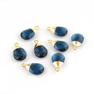 Londres bleu Quartz à facettes poire goutte connecteur bijoux à bricoler soi-même résultats composants or plaqué charme métal et laiton MM taille - Product Image 5