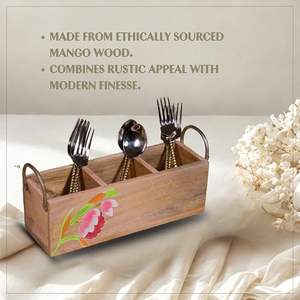 Stylish Wooden Printed Utensil Holder Low Price Stand for Kitchen <b>Tools</b> and Cutlery Printed Wooden Utensil Holder - Product Image 2