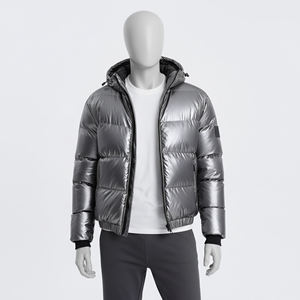 Chaqueta de Invierno Acolchada Plateada Brillante Personalizada, Chaqueta con Capucha y Cierre de Cremallera, Ligera, Resistente al Viento, Talla Grande para Hombre - Product Image 4