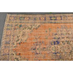 Vintage 5ft 8in X 8ft 8in tapis turc Orange bleu Patchwork Design Style classique laine Viscose matériel Latex pour chambre à coucher - Product Image 3