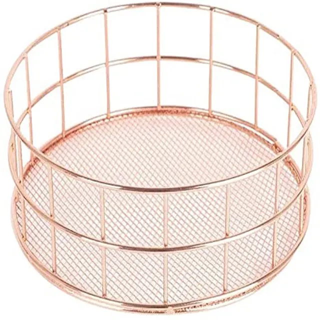 Iron Round Fruit Basket Copper Plating Standard Size Storage Basket And Wire Basket For Kitchen Storage Handmade Customized
