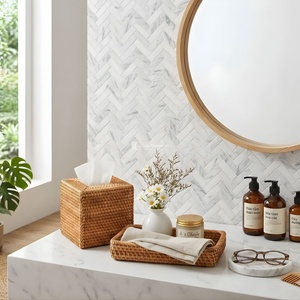 Ensemble boîte à mouchoirs et plateau en rotin, décoration artisanale tissée à la main pour hôtels et spas 5 étoiles, ensembles de salle de bain en gros - Product Image 4