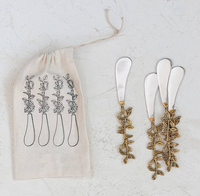 Couteau à beurre en laiton de haute qualité poignée élégante conception de feuille artisanat avec sac en lin emballage beurre fromage épandeur