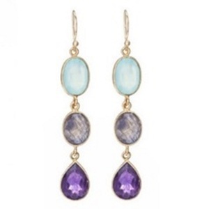 New Arrival Amethyst Hydro Labradorite & Aqua Chalcedony Gemstone 925 Sterling Silver Pear and Oval Shape Earrings - Product Image 1