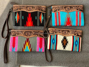 New Stylish Western Aztec Tooled Leather Wristlet Clutch Vintage Brown Tooling Purses <b>Unique</b> Aztec Quilted Leather Wristlet <b>Bag</b> - Product Image 5