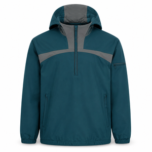 Chaqueta Cortavientos con Capucha para Hombre, Color Verde Azulado, Ligera, Resistente al Agua, de Poliéster y Spandex, con Media Cremallera, MOQ Bajo, para Senderismo - Product Image 1