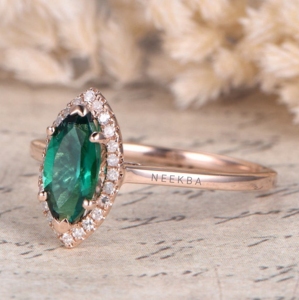 Anillo de Esmeralda cultivado en laboratorio de corte Marquesa de 5*10mm, anillo de Plata de Ley 925 verde esmeralda, anillo solitario en forma de marquesa de La India - Product Image 2