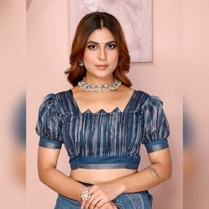 Sari ethnique bleu à imprimé numérique Chanderi pour les occasions festives de mariage, boutique indienne, design Bollywood, sari noir - Product Image 2