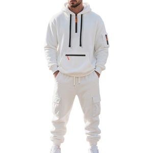 American Heavy Fleece-Lined Multi-Pocket Hoodie Set Winter Plus-Size Men's Casual Sports Suit Método de tejido - Product Image 2