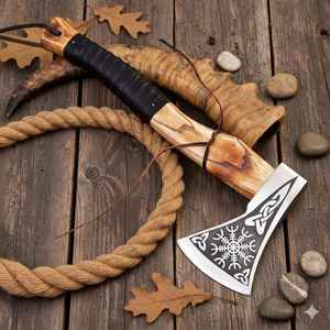 Custom Handmade Forged <b>Viking</b> Bearded <b>Axe</b>-High Carbon Steel Hatchet Premium High Quality with Wooden Handle & Leather Sheath - Product Image 5