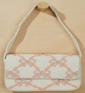 Sac à bandoulière rose perlé, sac à main en perles de verre, sac à main brodé de feuilles pour femme, pochette à rabat pour l'été, sac de plage, sac de soirée, sac fourre-tout - Product Image 4