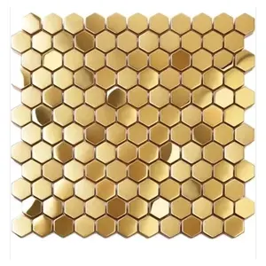 Azulejo contra salpicaduras de acero inoxidable dorado hexagonal para cocina y baño, accesorios para azulejos de 5 hojas - Product Image 1