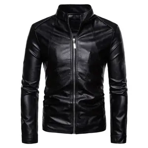 Chaqueta de motorista para hombre con cremallera de piel de oveja auténtica, cortavientos con forro acolchado y bolsillos en el cuello de pie en el interior curtido procesado - Product Image 4