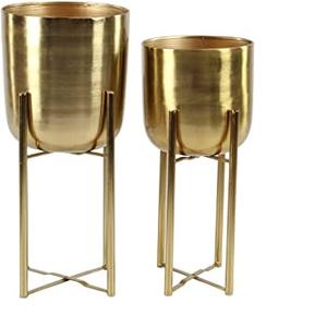 Juego de dos macetas de metal plateado hechas a mano con macetas decorativas para el suelo para la decoración del jardín del hogar - Product Image 2