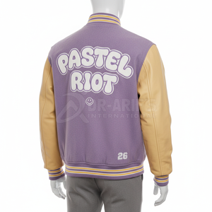 Chaqueta Varsity para Hombre, Color Morado y Dorado, Letra P Bordada, Estilo Preppy Personalizado, Corte Regular, Cuello Alto, Invierno, Impermeable, Forro de Piel de Oveja - Product Image 4