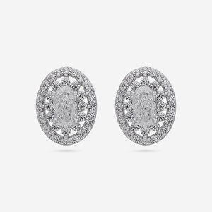 14K Gold Plated Trendy 92.5 <b>Silver</b> <b>Stud</b> <b>Earrings</b> Diamond Geometric Flower Pattern for Wedding Engagement Party-Main Gold - Product Image 1