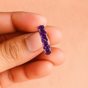 Bague de fiançailles et de mariage en argent sterling 925 plaqué rhodium avec 5 améthystes, tendance, certifiée, idéale pour les fêtes et les anniversaires, bijoux cadeau - Product Image 3