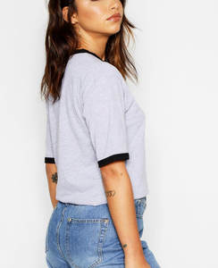T-shirts d'été pour femmes de haute qualité en gros, à manches courtes, pour l'entraînement, avec logo personnalisé, appliques en jean, bandage, coupe régulière - Product Image 1