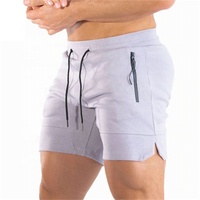 Herenshorts van stevige casual gymstof met geprint logo, sneldrogend, ademend polyester/katoen, geschikt voor hardlopen & fitness