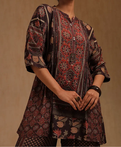 Vêtements indiens et pakistanais robe coupe ample marron et rouge imprimé femmes Kurta Palazzo ensemble femmes tenue ethnique - Product Image 4