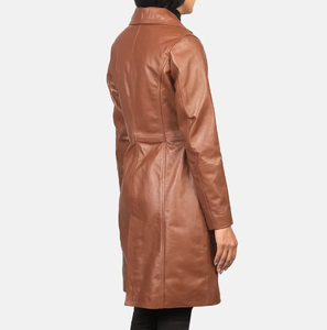 Trench-coat en cuir long élégant pour femmes avec cravate à la taille et design vintage pour la mode hivernale - Product Image 5