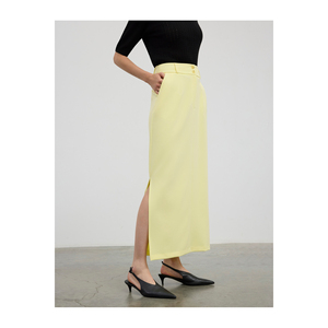 Jupe mi-longue pour femme, coupe trapèze, taille haute, sans doublure, avec fente latérale - Product Image 1