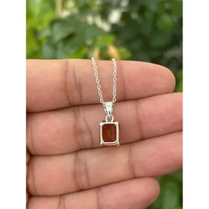 925 Silver Geometric Mexican <b>Opal</b> <b>Necklace</b> with Emerald Cut Diamond Claw Setting Gift - Product Image 2