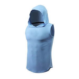 2025 hommes sans manches Fitness sport débardeur à capuche Offre Spéciale été couleur unie 100% coton T-Shirt avec techniques brodées - Product Image 6