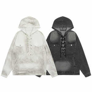 2025 nuevo estilo Vintage en blanco ácido lavado pulóver cadena sudaderas con capucha Unisex alta calidad hombres Streetwear Denim Sudadera con capucha hombres - Product Image 6