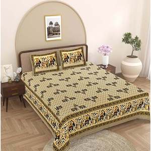 Juego de Sábanas 100% Algodón Super King con Motivos Étnicos Amarillos y Negros y 2 Fundas de Almohada (SHKV1074) - Product Image 1