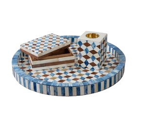 Affordable Price Serving Tray With <b>Jewellery</b> & Mubakhar Bone & Wood Inlay <b>Resin</b> Serving Tray Set For Decorative Home Living Room - Product Image 1