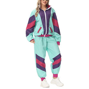 Conjunto de chándal cortavientos de 2 piezas de bloque de color para mujer, conjunto de chándal cortavientos de manga larga con cremallera frontal Hip Hop - Product Image 5