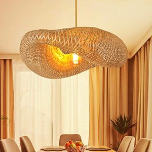 Hot Sale New Retro Bamboo Wicker Rattan Wave Shade LED Farmhouse <b>Table</b> Light <b>Desk</b> with Soft Warm <b>White</b> - Product Image 3
