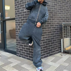 Custom Distressed <b>Zip</b> <b>up</b> Colorful Flared Sweatpants and Hoodie Sets Men Streetwear Rhinestone Tracksuit Acid Wash Sweatsuit - Product Image 4