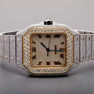 Elegante reloj cuadrado de lujo estilo antiguo Hip Hop diseño VVS claridad Moissanite diamante bisel movimiento de cuarzo acero inoxidable - Product Image 2