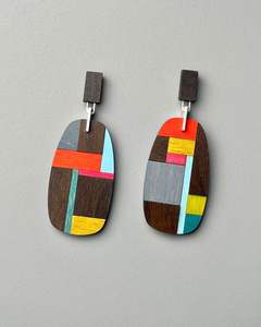 ACCESSOIRES Boucles d'oreilles en forme de cœur en résine noir blanc feuille d'or Boucles d'oreilles pendantes en résine de bois carré rond géométrique - Product Image 3